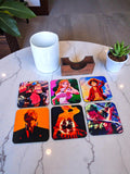 Wooden coaster set of 6 with stand ,One piece anime theme squre coaster