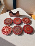 Mandala theme coaster set of 6 with stand round shape