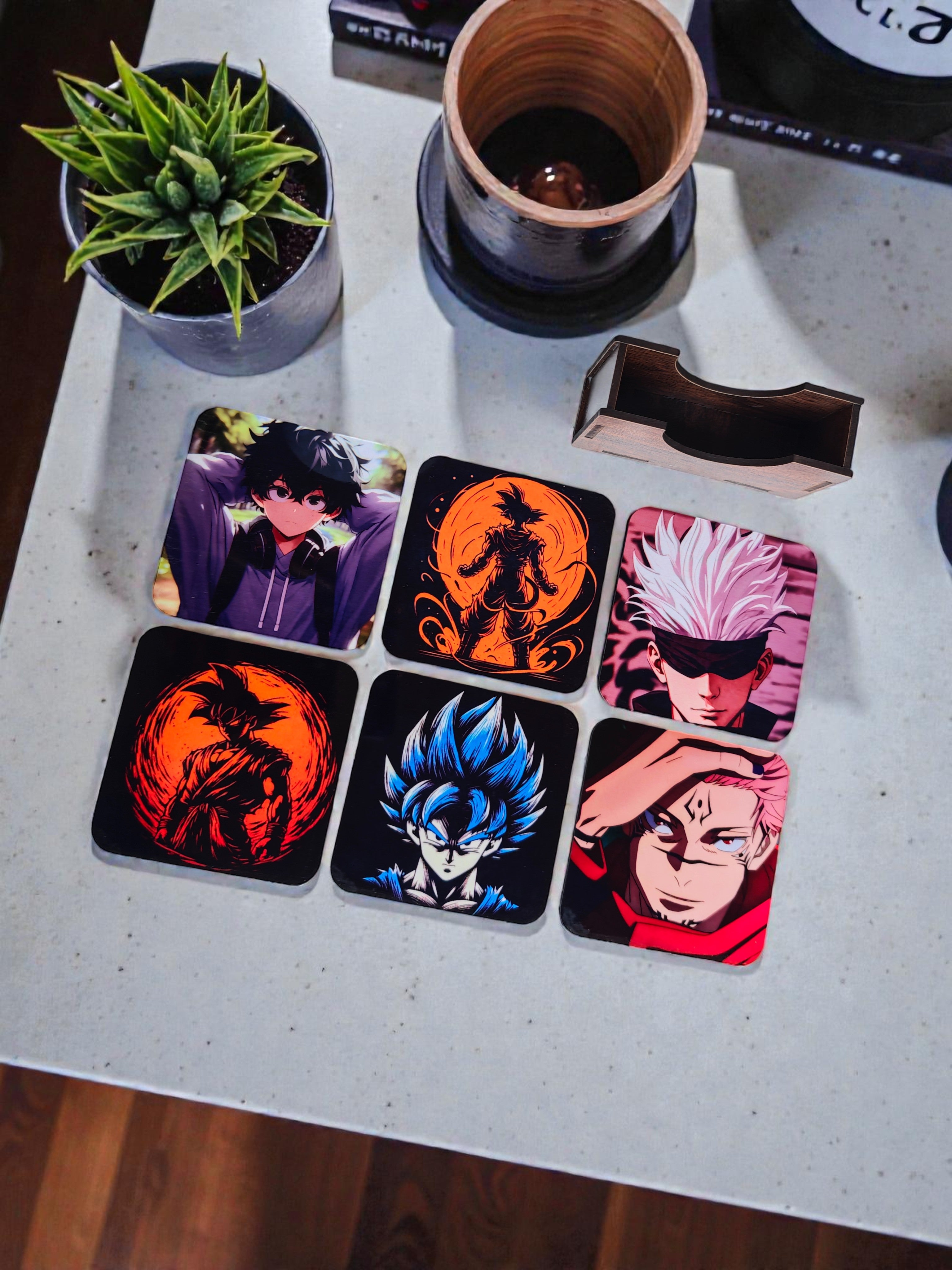 Anime theme Coaster set of 6 with stand