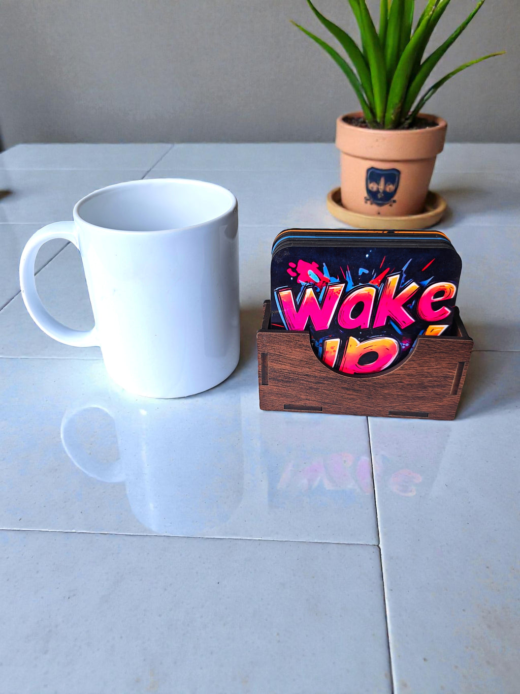 Motivational quotes quirky coaster set of 6 with stand