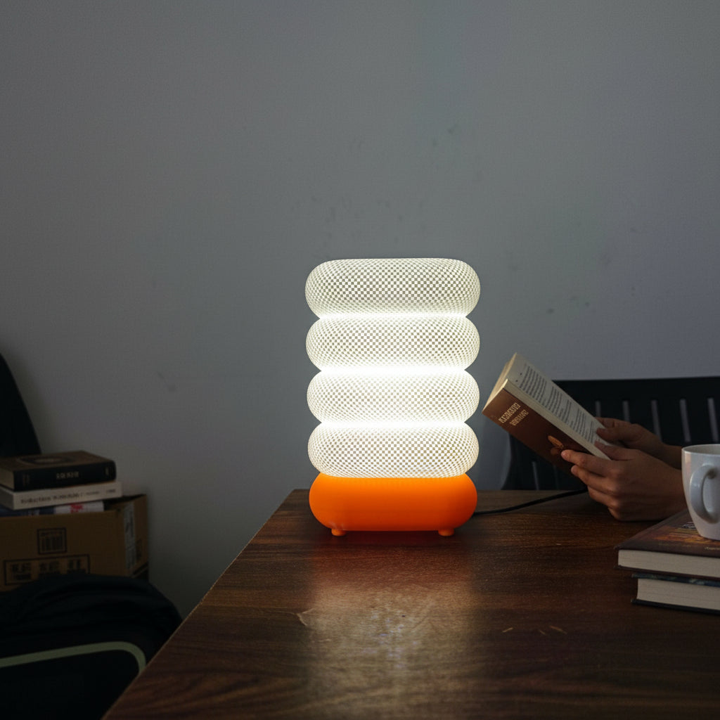 3D Printed orange white table lamp squre shape