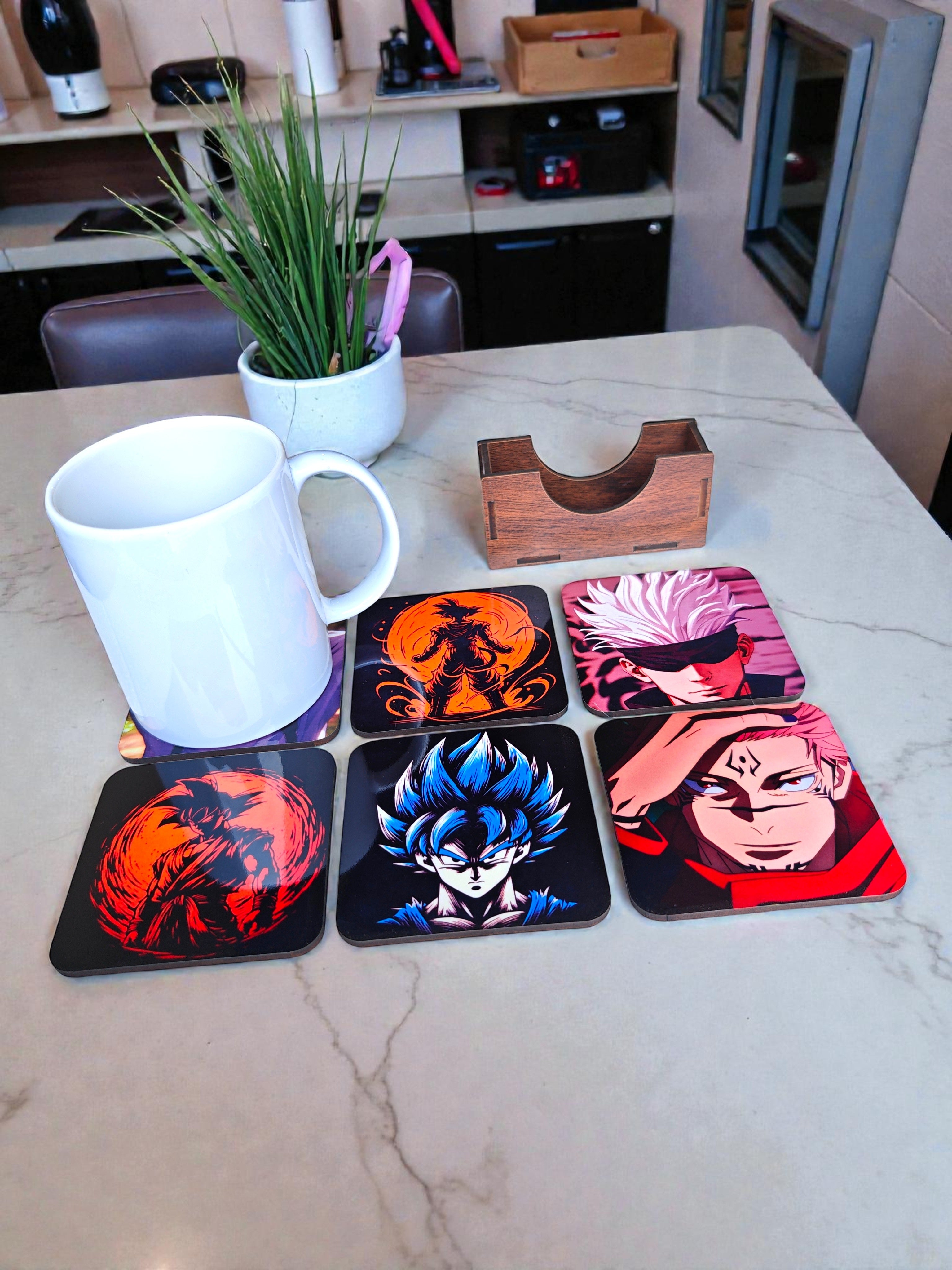Anime theme Coaster set of 6 with stand