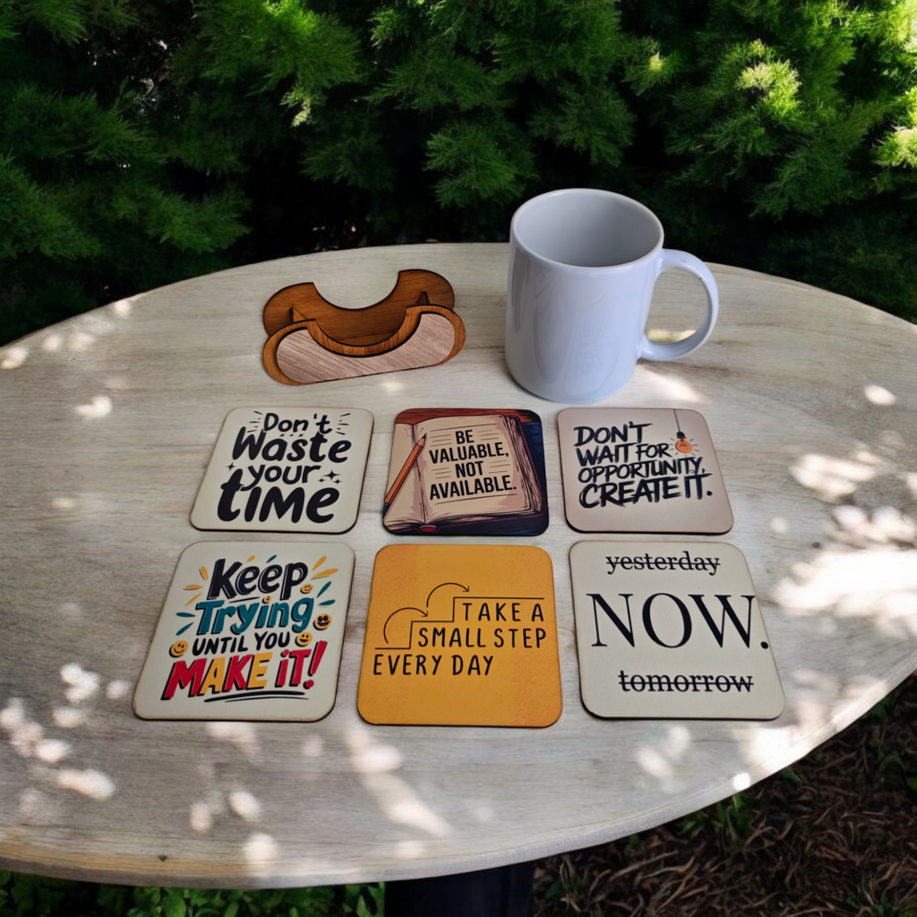Motivational quotes coaster set of 6 with stand