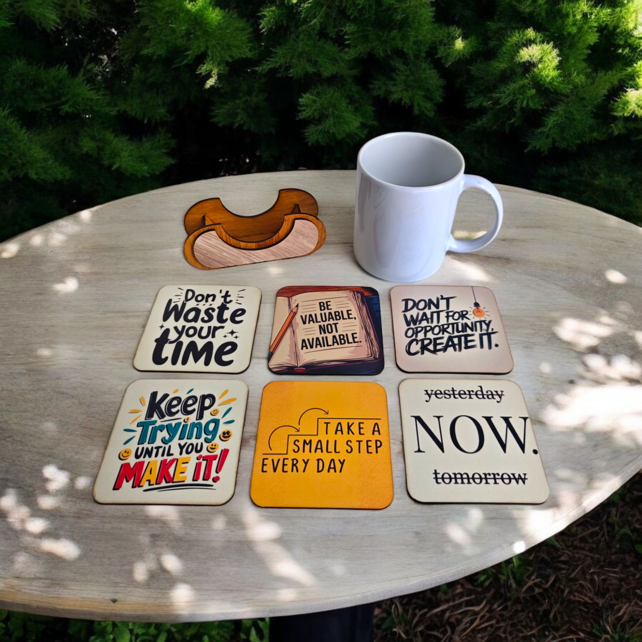 Motivational quotes coaster set of 6 with stand